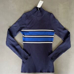 NWT Tory Sport Navy Ribbed Knit Sweater $228 Sz M